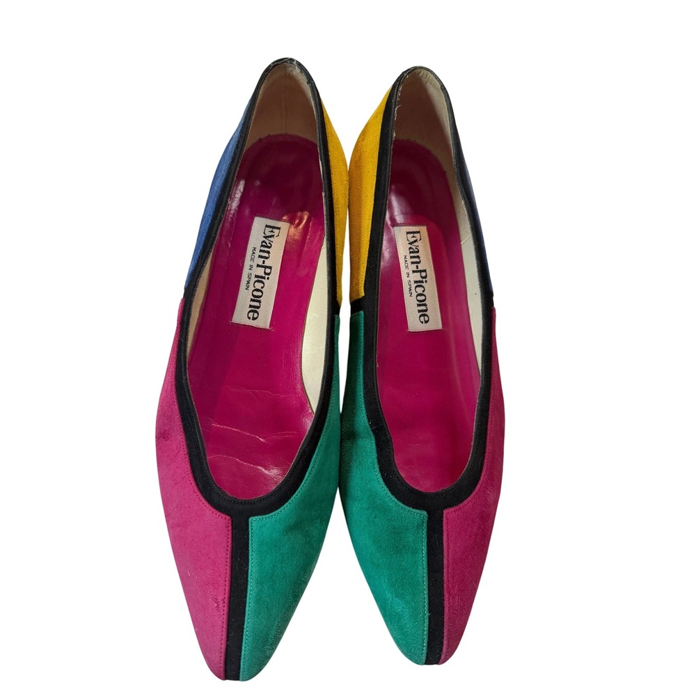 Evan-Picone Multi-Color Suede Color-Block Pointed Toe Low Heel Pumps Size 9M